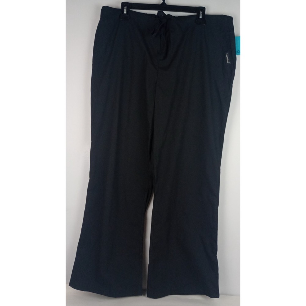 NWT Landau Womens Large Black Flare Scrub Pants Drawstring Waist w/ Elastic Back